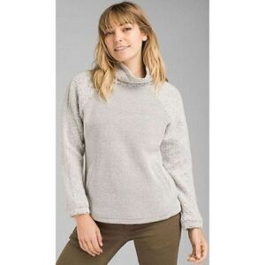 Prana Lockwood Sweater Pullover Sweatshirt Mock Turtleneck Wool Grey Bone Heathe